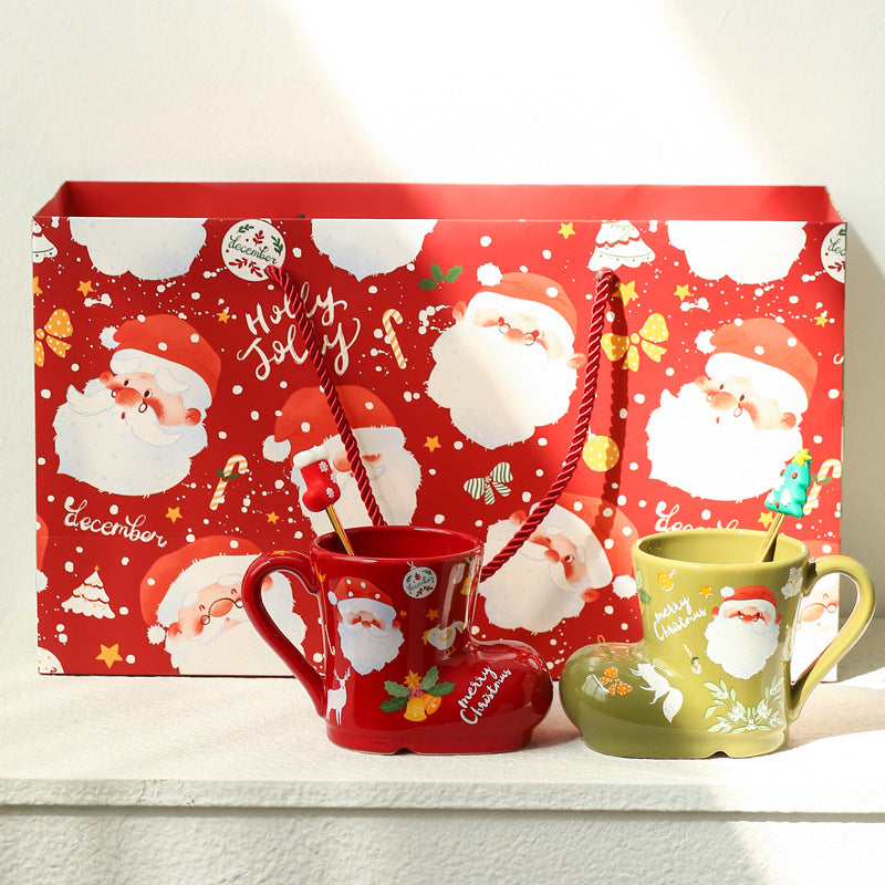 (Gift Box) 'Santa's Boot' Ceramic Christmas Mug Set