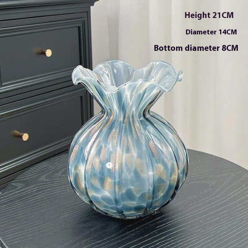 Peacock Blue Glass Vase Vintage Colored Glaze Domestic Ornaments