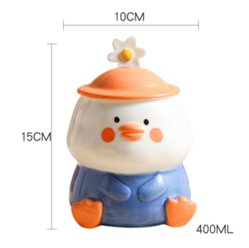 Hand Drawn Cartoon Duck Ceramic Cup With Lid Spoon Cute Design Sense Cup