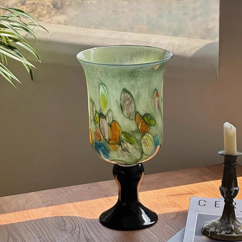 'Onyx Feather' Footed Glass Vase