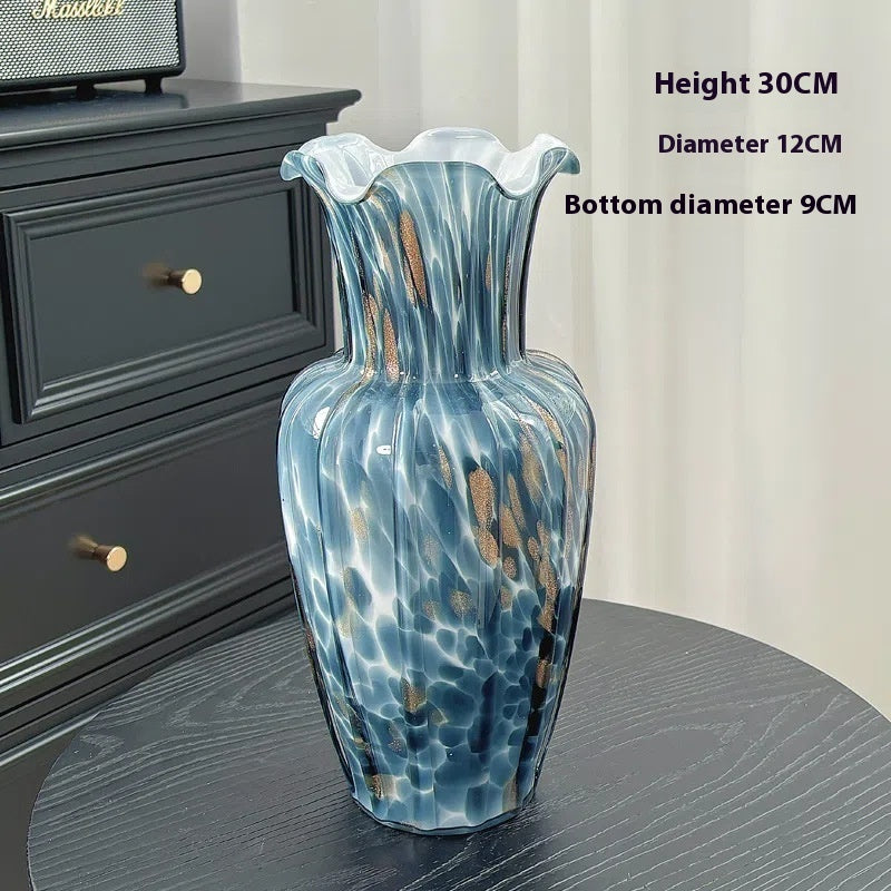 Peacock Blue Glass Vase Vintage Colored Glaze Domestic Ornaments