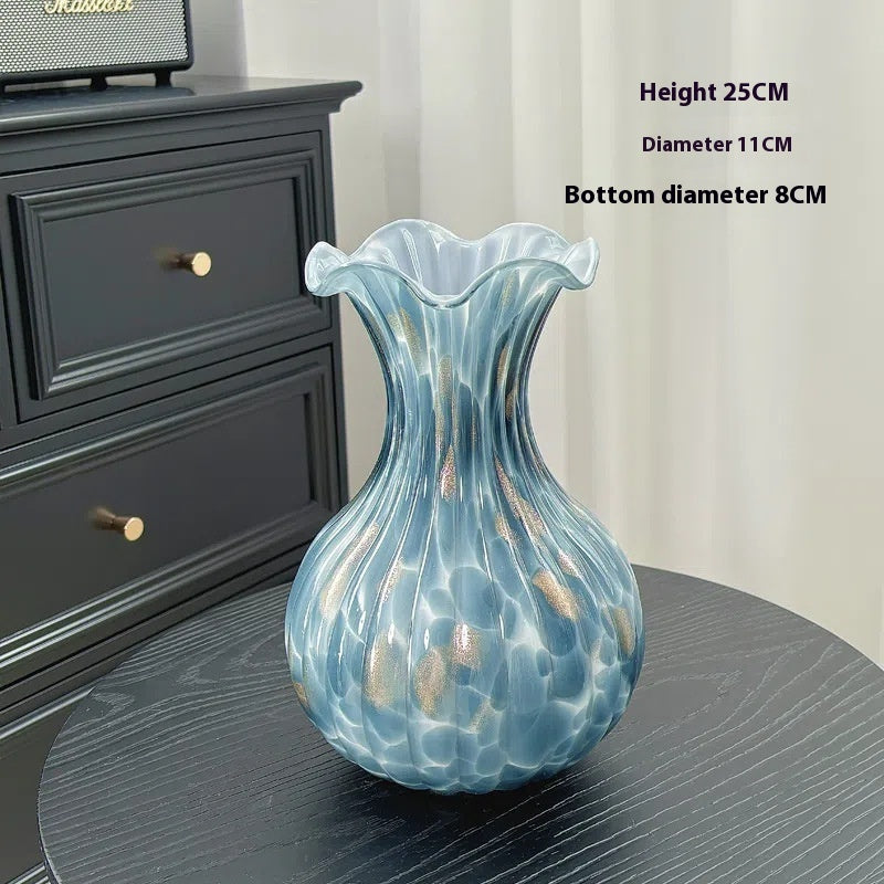 Peacock Blue Glass Vase Vintage Colored Glaze Domestic Ornaments