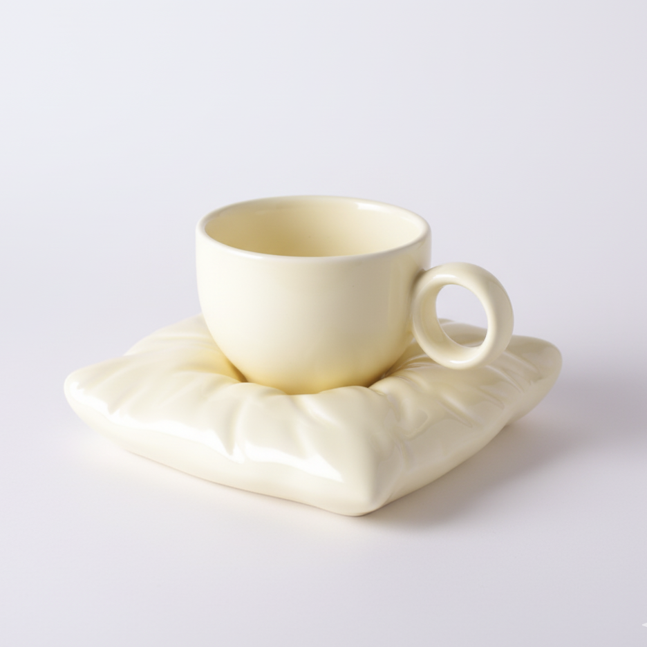 'Cloud Rest' Ceramic Mug & Pillow Coaster Set