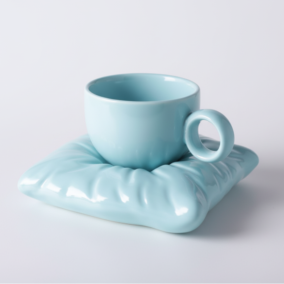 'Cloud Rest' Ceramic Mug & Pillow Coaster Set