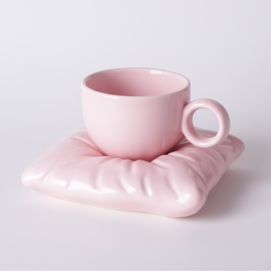 'Cloud Rest' Ceramic Mug & Pillow Coaster Set