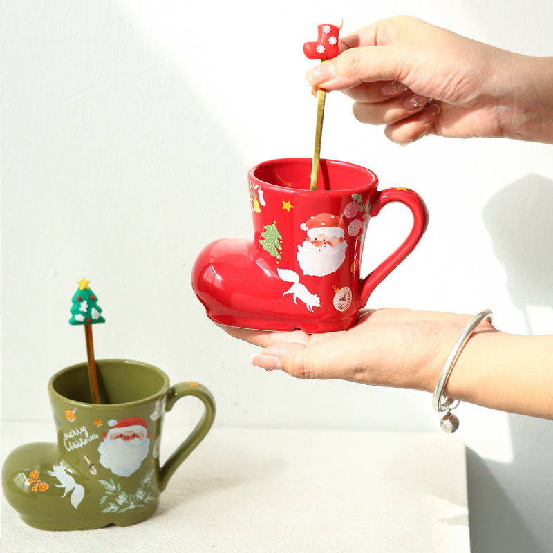 (Gift Box) 'Santa's Boot' Ceramic Christmas Mug Set