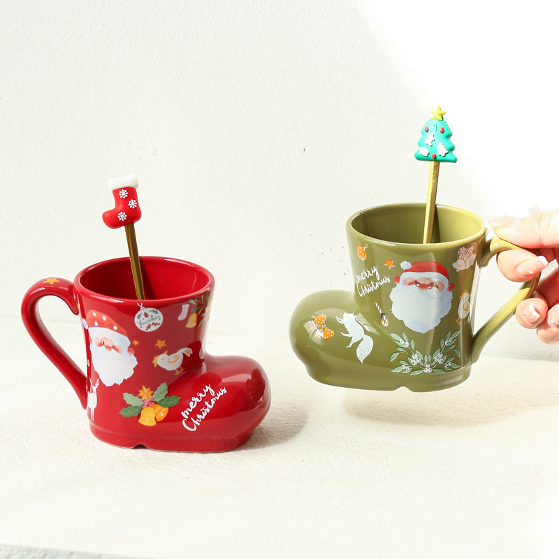 (Gift Box) 'Santa's Boot' Ceramic Christmas Mug Set