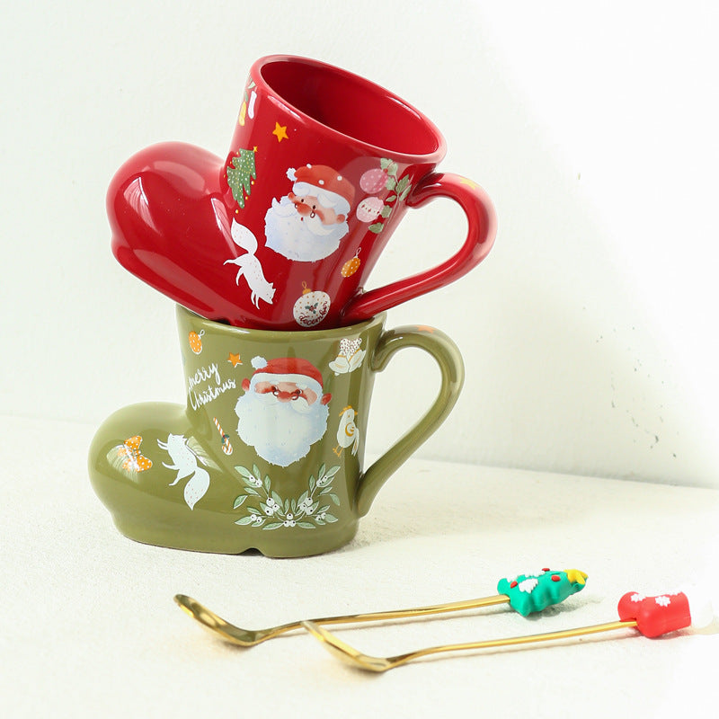 (Gift Box) 'Santa's Boot' Ceramic Christmas Mug Set