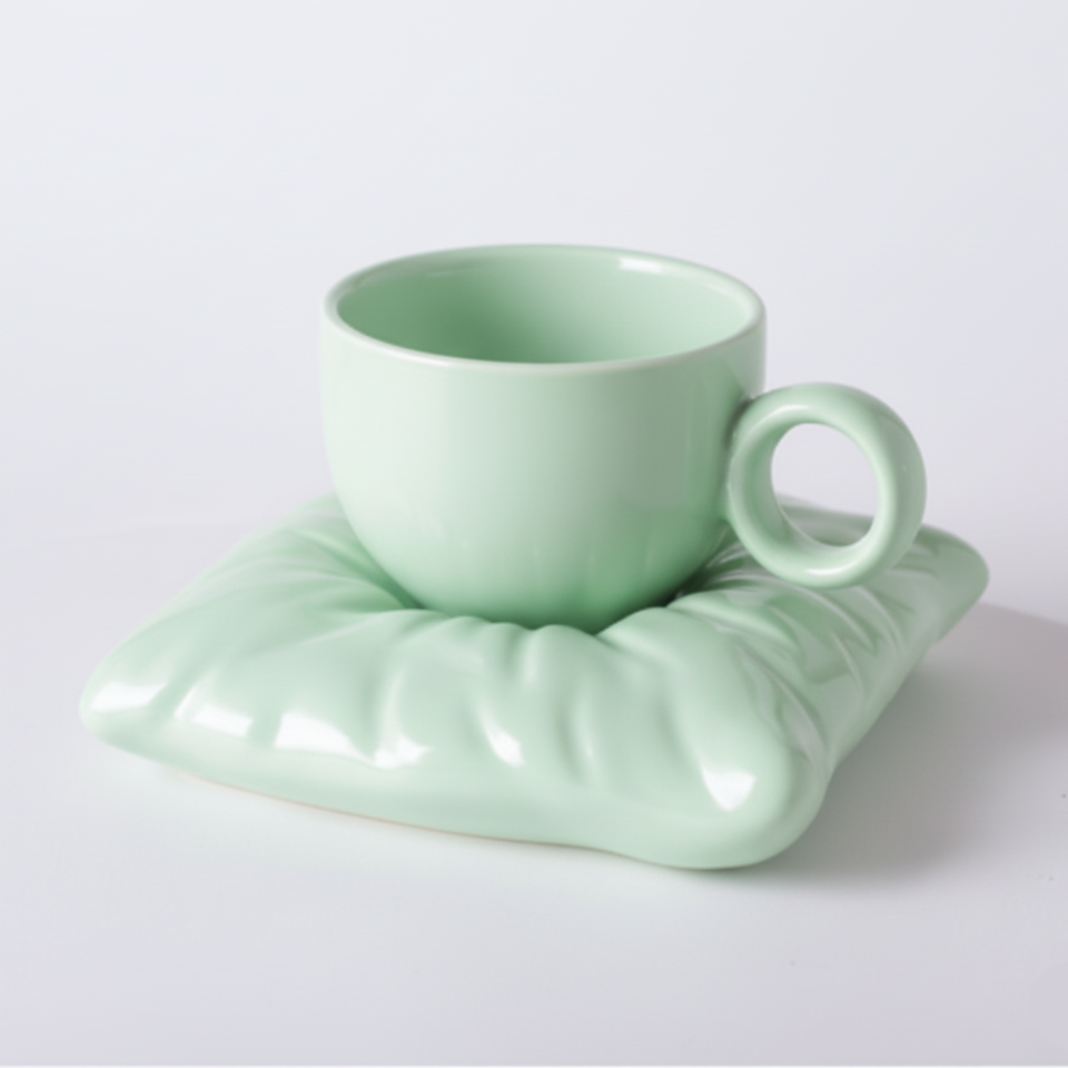 'Cloud Rest' Ceramic Mug & Pillow Coaster Set