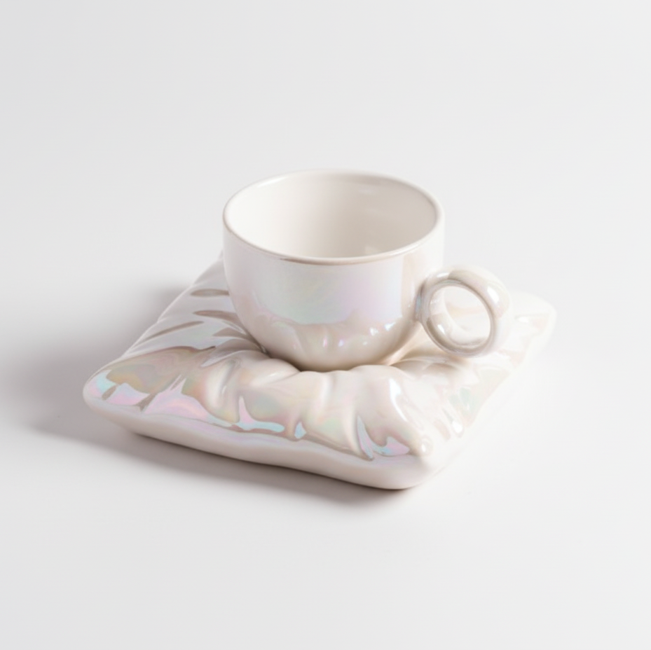 'Cloud Rest' Ceramic Mug & Pillow Coaster Set