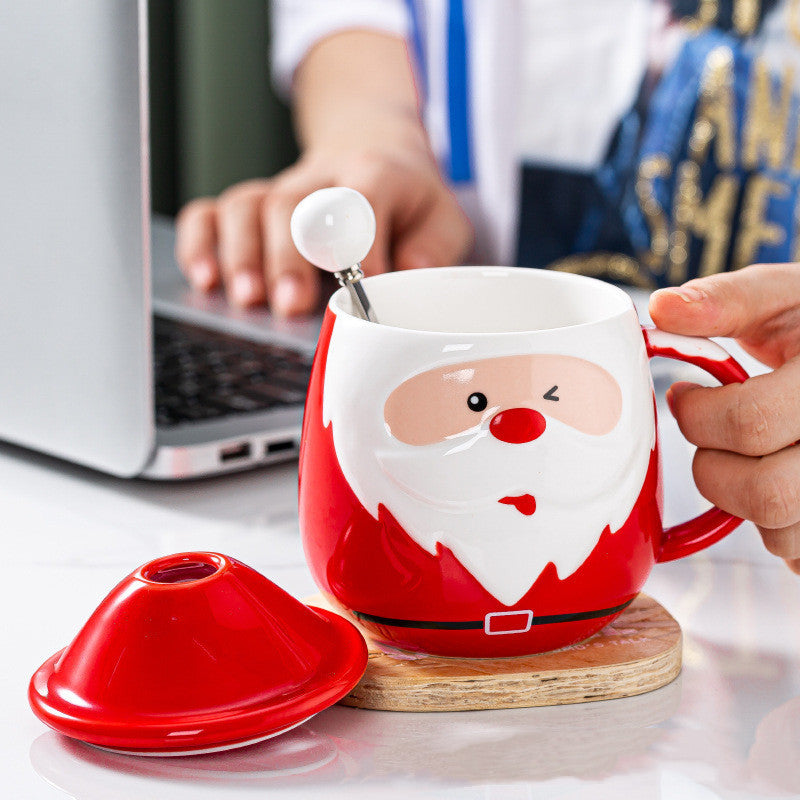 'Winking Santa' Christmas Ceramic Mug & Lid Set